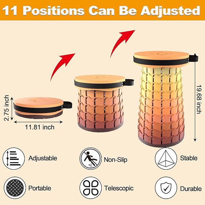 ALEVMOOM Upgraded XXL 19.7" Collapsible Stool, Heavy Duty Portable Folding Stool Max Load 1000 lbs, Retractable Telescoping Foldable Seat for Camping Fishing Hiking Travel BBQ