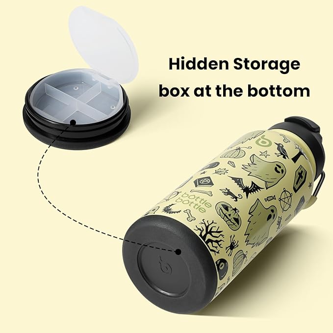 BOTTLE BOTTLE 32oz Insulated Water Bottle Stainless Steel Sport Water Bottle with Straw Dual-use Lid Design for Gym with Pill Box