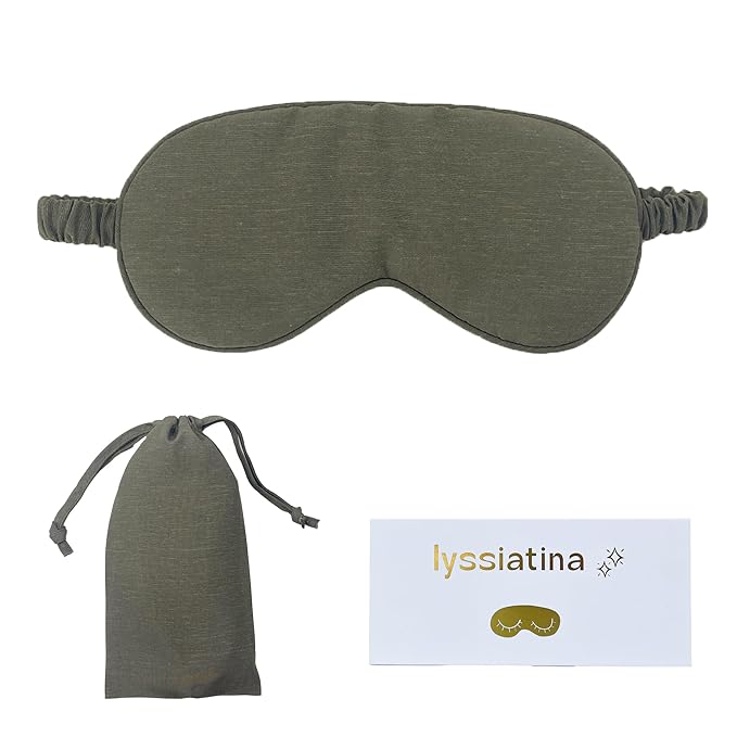 Sleep Mask Linen Eye Mask with Elastic Band,Comfort Sleeping Shade for Nighttime Sleeping, Traveling & Napping,Side Sleeper Eye Cover Cooling with Travel Bag Gift Package(Dark Olive)