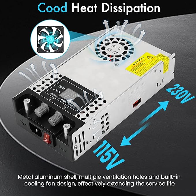 Adjustable 0-48V Power Supply 12.5A 600W, 110V AC to DC 0-48V Buck Converter 0-12.5A 600W Power Supply with LCD Display Adjustable Voltage Current 110V/220V AC to 48V DC Converter