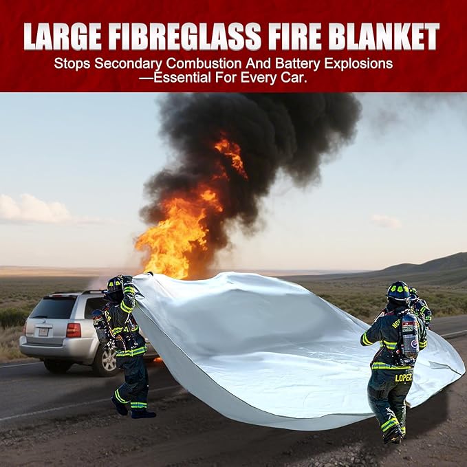 Large Fibreglass Vehicle Emergency Fire Blanket 19.6 x 29.5 ft, Car Fire Suppression Blanket for Conflagration with Carry Bag (Silver)