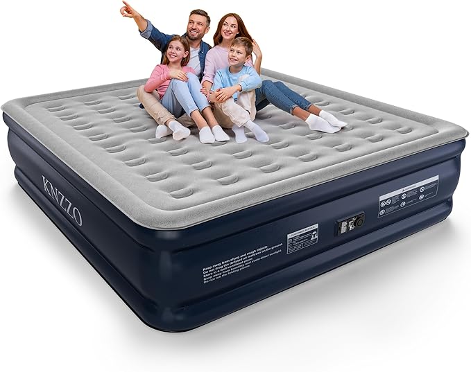 King Air Mattress with Built-in Pump, 18" Top Inflatable Mattress with Waterproof Flocking Fabric, Three-Minute Quick-Inflatable Bed. Portable Blow Up Mattress for Home, Outdoor and Guests