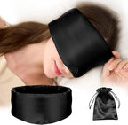 100% Mulberry Silk Sleep Mask, Complete Blackout, Adjustable Velcro Strap, Nasal Wing Design, Large Size, No Eye Cups, Perfect for Side Sleepers, Unisex (Black)