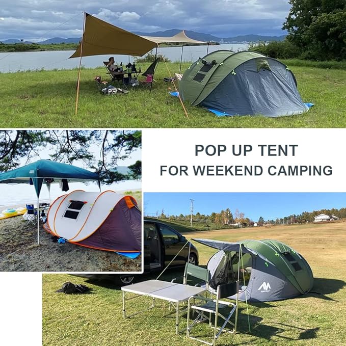 6 Person Easy Pop Up Tents for Camping - AYAMAYA Double Layer Waterproof Instant Tent with Vestibule & Porch, Large Size Family Tent Automatic Setup for 4-6 People Camping Hiking (Poles Included)