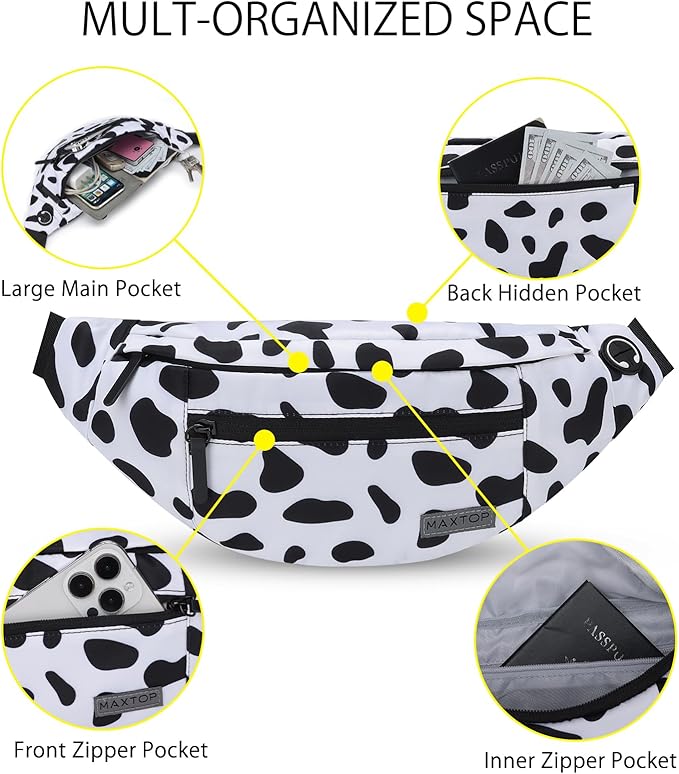 MAXTOP Large Crossbody Fanny Pack with 4-Zipper Pockets,Gifts for Enjoy Sports Festival Workout Traveling Running Casual Hands-Free Wallets Waist Pack Phone Bag Carrying All Phones