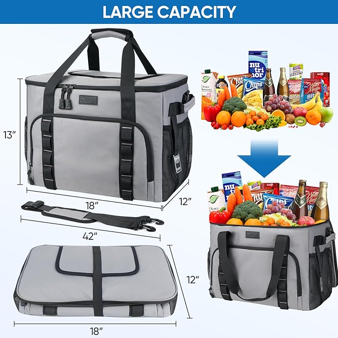 BALEINE Extra Large Soft Cooler Bag, Portable Leakproof Cooler, 40/60 Cans Volume for Beach, Camping, Kayaking, Travel, and Road Trips