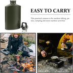 Portable Aluminum Water Canteen with Hook Aluminum Flat Military Canteen Water Bottle for Outdoor Travel Hiking Sport Recreation Supply