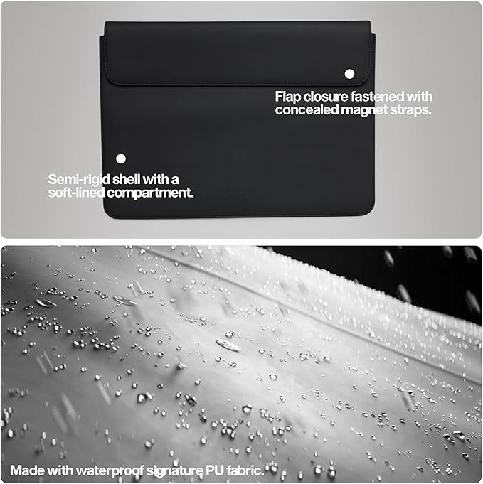 RAINS Laptop Portfolio 13"/14'' – Black Waterproof Protective Computer Case with Soft Lining, Flap Closure, Fits 14" Laptop – Water Resistant & Repellent – 2 Year Warranty