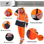 sesafety Hi Vis Rain Jacket, Rain Suits for Men Waterproof withBlack Bottom, Rain Coats for Men Interior Mesh, Class 3 HighVisibility Rain Gear,Removable Hood