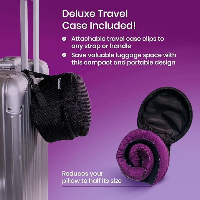 Cabeau Long Haul Flight Cooling Travel Neck Pillow – Evolution Cool – Supportive Memory Foam with Airflow Vents – Compact with Carrying Case (Purple)