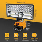 Cordless LED Work Light for Dewalt 20V Battery, 8" Portable LED Flood Light Flashlight, 2 Modes Brightness, 90W 9000LM, Low Voltage Protection, USB & Type-C Ports, for Work Camping Outdoor(No Battery)