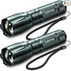 LETMY Tactical Flashlight - 2 Pack Bright Military Grade LED Flashlights High Lumens - Portable Handheld Flash Light, 5 Modes Zoomable Waterproof Flashlights for Home Emergency Camping- Gray