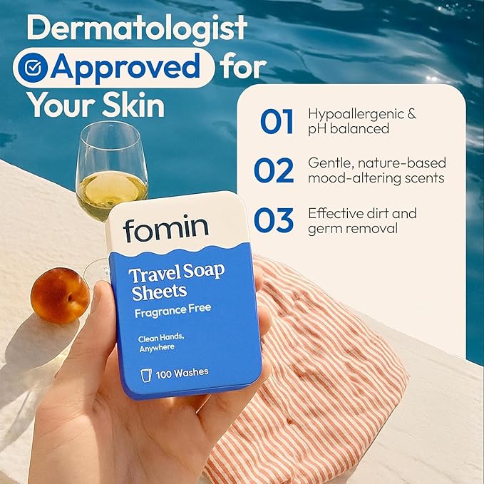 FOMIN - Antibacterial Paper Soap Sheets for Traveling - 300 Unscented Portable Hand Soap Sheets for Travel in Tin - Dissolvable Mini Portable Travel Soap Sheet for Hand Washing, Camping and Hiking