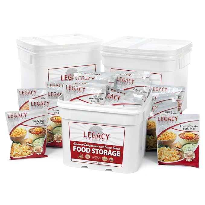 Legacy Food Storage 360 Serving Emergency Food Supply Bucket, 143,880 Total Calories, Shelf Stable Breakfast, Lunch & Dinner, 2-Month Supply, Freeze Dried Survival Meals for MRE Camping, Hiking, Prepping