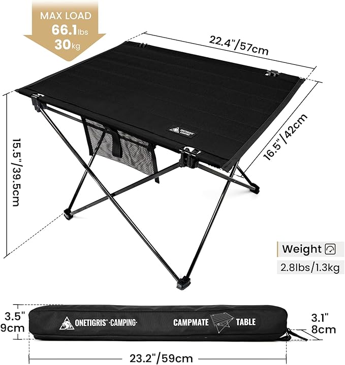 ONETIGRIS CAMPMATE Camping Table Foldable, Lightweight Portable Table Sturdy & Quick Setup, Holds Up to 66 lbs, Perfect for Camping, Hiking, Backpacking, Picnic, Beach, Travel