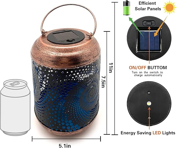 4 Pack Solar Powered Metal LED Lanterns with Handle - Waterproof Outdoor Hanging Lanterns for Garden, Patio, Decor & Christmas Gifts