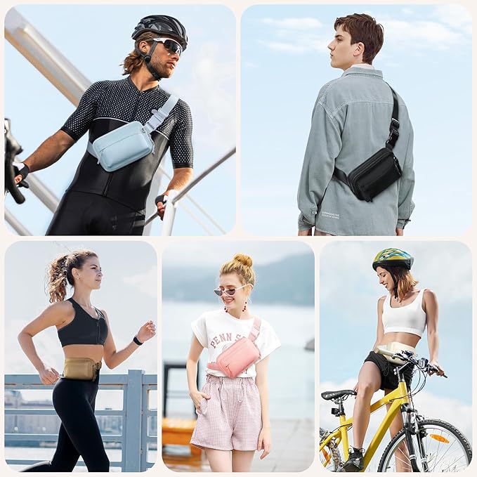 Fanny Packs for Women Men,Belt Bag,Water-resistant Crossbody Bag with 4 Zipper Pockets,Fashion Waist Packs with Adjustable Strap for Workout/Running/Yoga/Shopping/Hiking,Pink