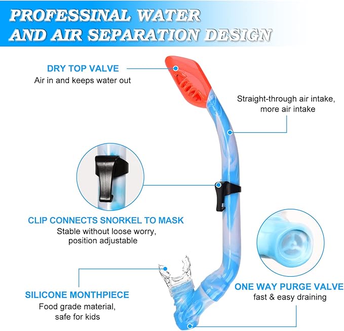 Kids Snorkel Set Dry Top Snorkeling Gear for Kids Youth Boys Girls Junior Age 5-15,Tempered Glass Swimming Diving Mask and Snorkel Set 180 Degree Panoramic View