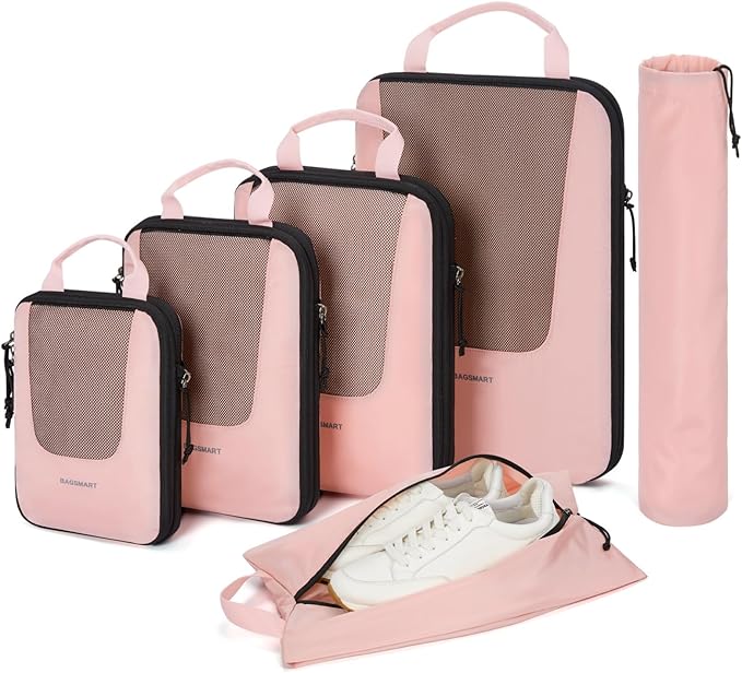 BAGSMART Compression Packing Cubes for Travel, 6 Set/5 Set/4 Set, Compression Suitcase Organizer Bags Set for Suitcases Travel Essentials, Lightweight Packing Organizers