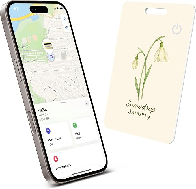 Wallet Tracker Card (iOS Only), Rechargeable Bluetooth Smart Tracking for Apple Find My Compatible Anti Tracker for Men Women Slim Item Locator for Purse Passport Key Luggage Tag (1Pcs/JAN FLR)