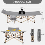 Folding Camping Cot for Sleeping, Portable Cots for Adults, Heavy Duty Cot Bed 550LBS(Max Load), Extra Wider Cots with Large Pocket for Outdoor, Office, Beach