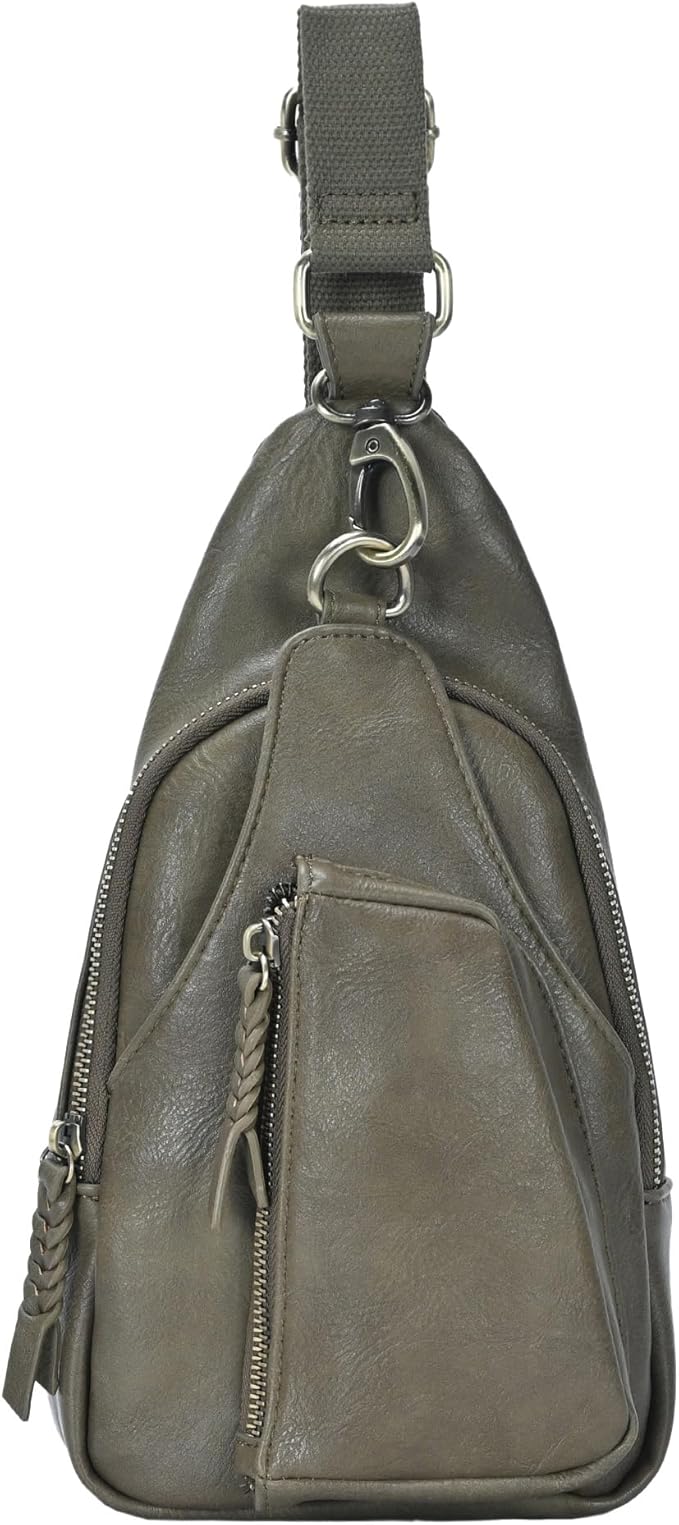 Antik Kraft Tasha Crossbody Sling (Olive) | Vegan Leather Crossbody Bag for Women with 16-20" Strap | Sling Bags for Women with Durable Antique Brass Hardware | 7in x 2.5in x 12.5in |