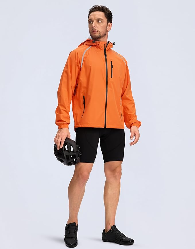 Men's Cycling Rain Jackets Waterproof Running Bike Windbreaker Lightweight Packable Hooded Jacket