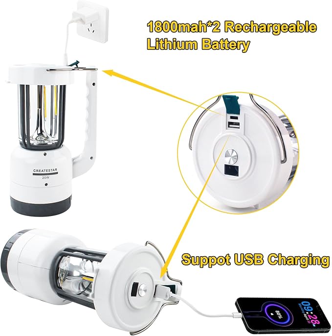 Rechargeable Battery Camping Lantern, Super Bright Flashlights Emergency, Hanging Camping Lights with 4 Modes for Hiking, Car Repair, Outdoor