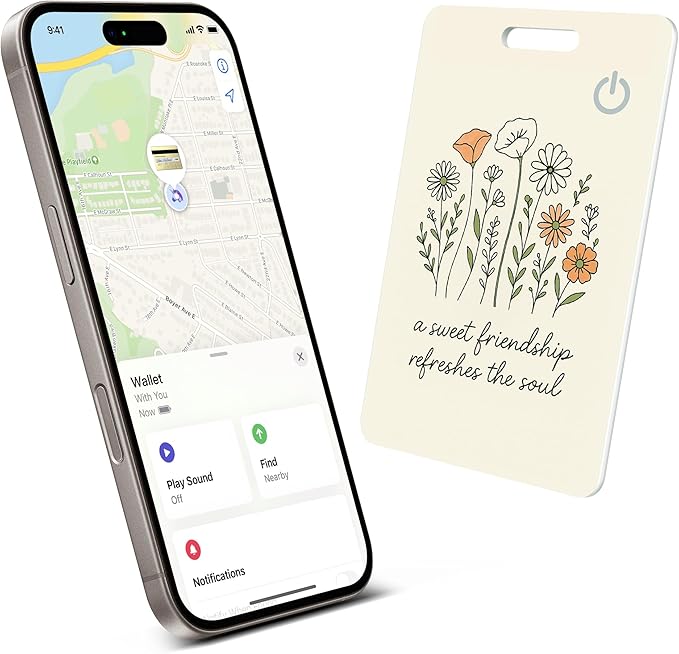 Wallet Tracker Card (iOS Only), Rechargeable Bluetooth Smart Tracking for Apple Find My Compatible Anti Tracker for Men Women Slim Item Locator for Purse Passport Key Luggage Tag (1Pcs/Friend FLR)