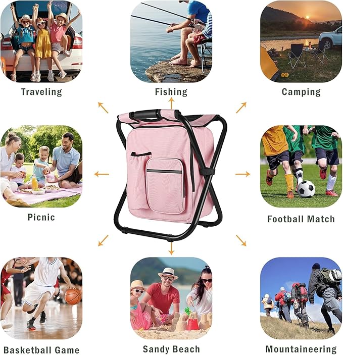 Kikerike Backpack Stool Cooler Chair Heavy Duty 400 LBS Max Load Portable Lightweight Stool Backpack Folding Fishing Cooler Seat for Camping Hunting Fishing