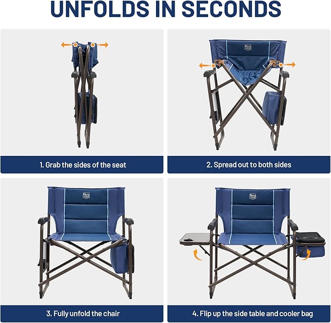 TIMBER RIDGE XXL Oversized Directors Chair 600lbs - Heavy Duty Camping Chair with Cooler Bag & Table, Portable Folding Chair with Wide Seat for Tailgating, Patio, Outdoor - Blue