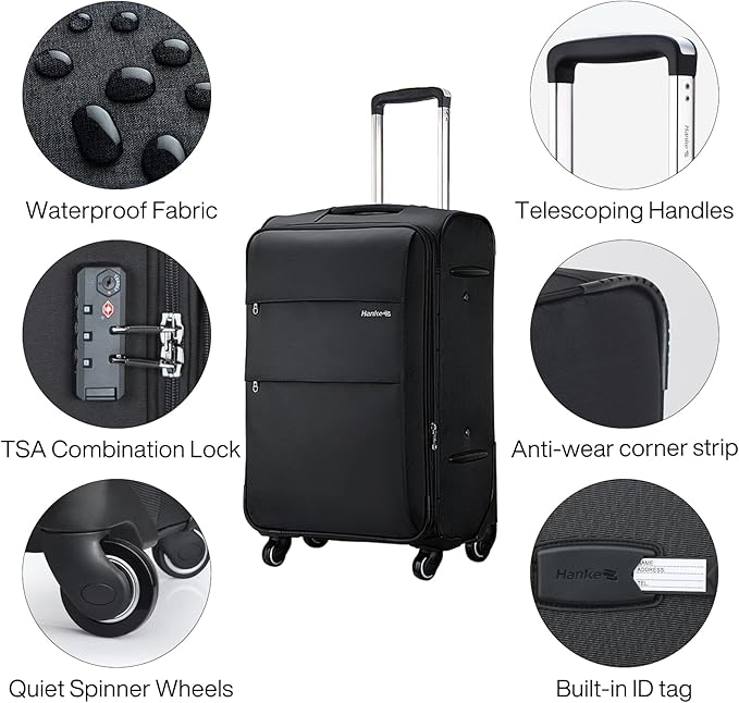 Hanke 20/28 Inch 2 Piece Luggage Sets with Spinner Wheels Expandable Luggage Large Suitcases with Wheels Lightweight Travel Luggage Rolling Suitcase with Lock Softside Checked Luggage.(Dark Gray)