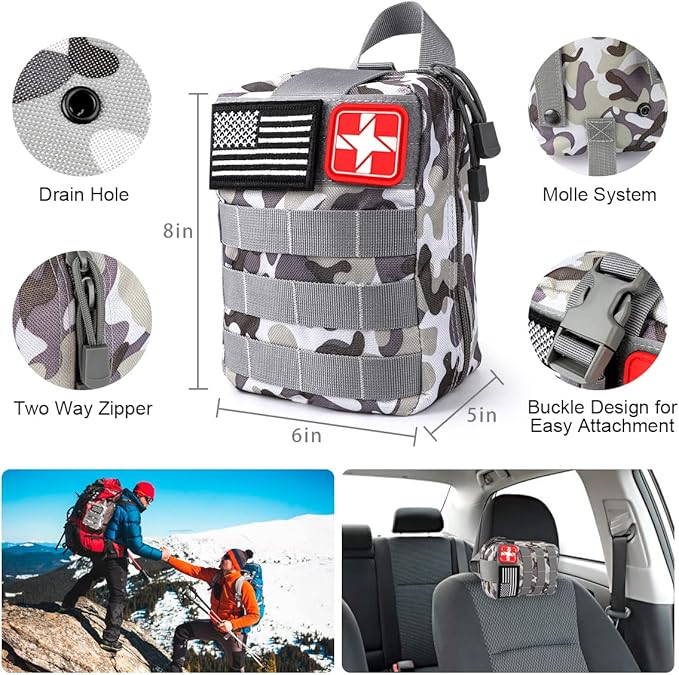 Survival Kits,222 PCS Emergency Survival Gear First Aid Kits with Molle System Compatible Bag Outdoor Camping Gear Emergency Kits for Hunting,Hiking,Fishing, Gifts for Men Women