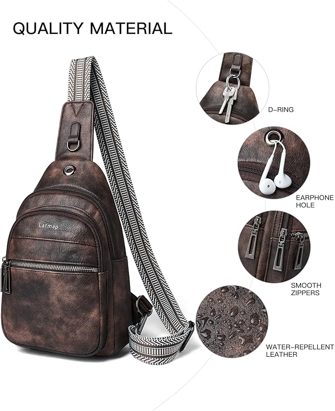 7L Sling Bag For Women Faux Leather Anti Theft Small Casual Daypack Backpack Fanny Pack Crossbody Chest Bags Purse Waterproof Coffee Color