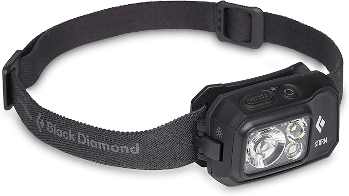 BLACK DIAMOND Storm 450 LED Headlamp, Waterproof and Dimmable Battery Powered Head Lamp for Camping, Hiking, Hunting, Running, Work with Red Light Head Lamp Mode, Black