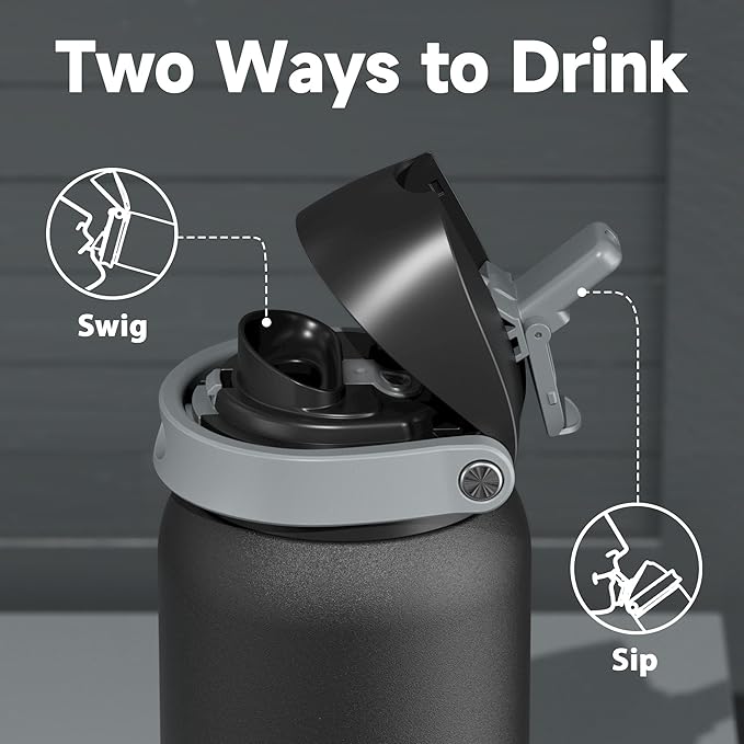 40 oz Insulated Water Bottle for Sports: Meoky Stainless Steel Water Bottle with 2-in-1 Straw and Spout Lid - Leak Proof, Cold for 24 Hours, Protective Silicone Base, BPA-Free for Gym, Night