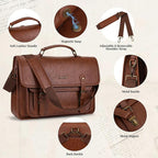 MOSISO 3 in 1 Laptop Bag, 15.6 inch PU Leather Shoulder Bag Briefcase Messenger Satchel Laptop Backpack, 15-16 inch Computer Bags Handbag Bookbag, Brown
