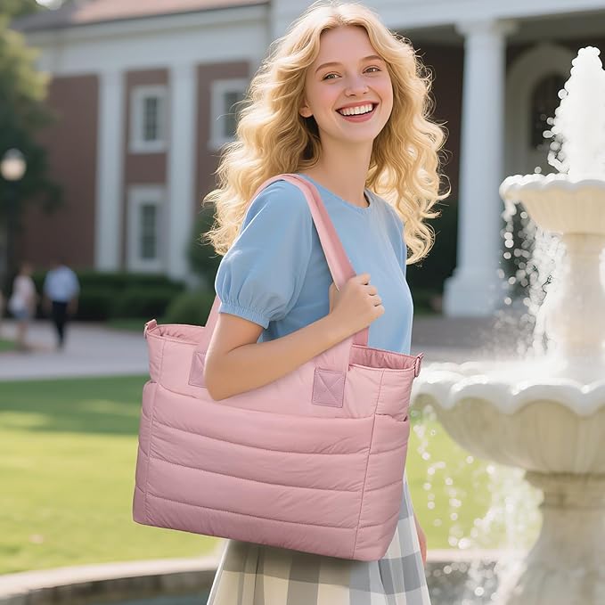Tote Bag for Women Puffer Work Tote Handbag Large Quilted Nurse Bag with Zipper for Travel