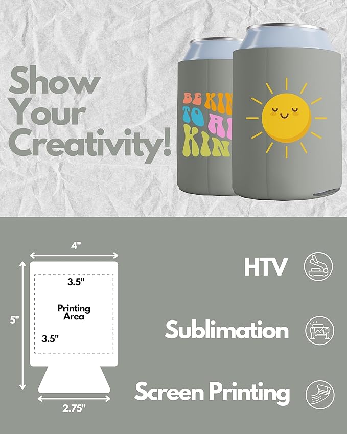 PartyPrints 100 Pack Grey Sandstone Blank Can Cooler Sleeves, Customizable Bulk Sublimation Insulated Foam for Beer, Collapsible Plain Drink Holder, Cold Soda Insulator, 12oz Regular, 16oz Tall Cans