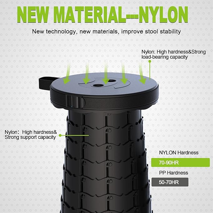 ALEVMOOM Upgraded Nylon Collapsible Stool with 500lbs Max Weight Portable Retractable Folding Telescoping Stools for Adults Chair for Outdoor Camping Fishing Hiking BBQ(Nylon Black)