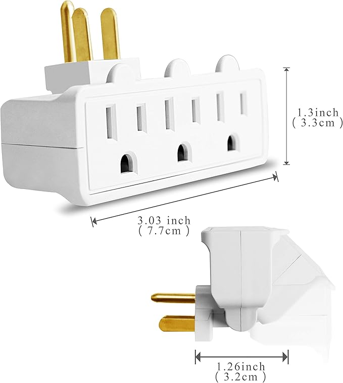 Oviitech 3-Outlet Swivel Wall Adapter,2 Pack Grounded 180 Degree Swivel Wall Tap,Multi-Plug Outlets,White.
