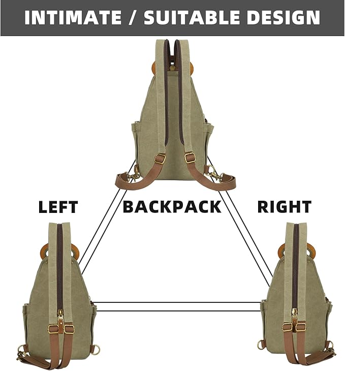 KouLi Buir Canvas Sling bag,Small Crossbody Backpack,Convertible Chest Bag Casual Daypack For Outdoor Cycling Hiking Travel (B3611-Olive Green-N)