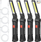 Honoson 4 Pieces LED Work Light Cob Rechargeable Work Flashlight with Magnetic Base, Hanging Hook and 360° Rotate 5 Modes Portable LED Flashlight for Car Repair, Household and Outdoor(Large)