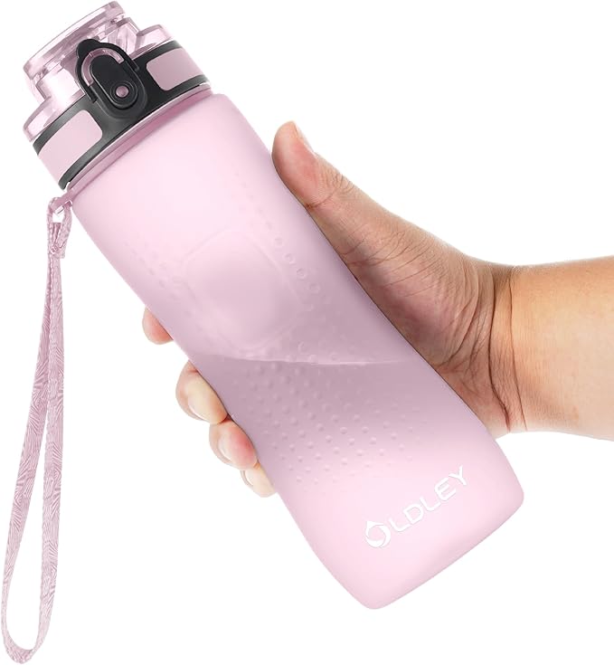 OLDLEY 25 oz Water Bottle, Motivational Water Bottle with Time Marker, Sports Water Bottle With Strap, Leakproof & BPA Free Large Water Bottles for School, Gym, Travel, Outdoor, Tritan,Pink
