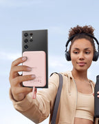 VEEKTOMX Slim Portable Charger, 5000mAh Lightweight Power Bank with Wired USB C Cable, Ultra Thin Battery Pack Compatible with iPhone 15/Plus/Pro/Pro Max/Samsung/Android(Non-Wireless Charging), Pink