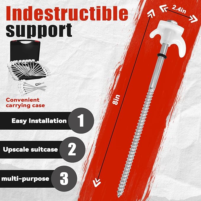 12 Pack 8" Screw in Tent Stakes Heavy Duty- Ground Anchors Screw- Tent Pegs Camping Stakes- Hex Pegs Drillable Tent Stakes and Hexagon Head Drive and Storage Box (White)