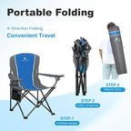 LET'S CAMP Oversized Outdoor Folding Camping Chair, Heavy Duty Arm Chair with Cup Holder and Storage Bag, 350 LBS Weight Capacity, Blue
