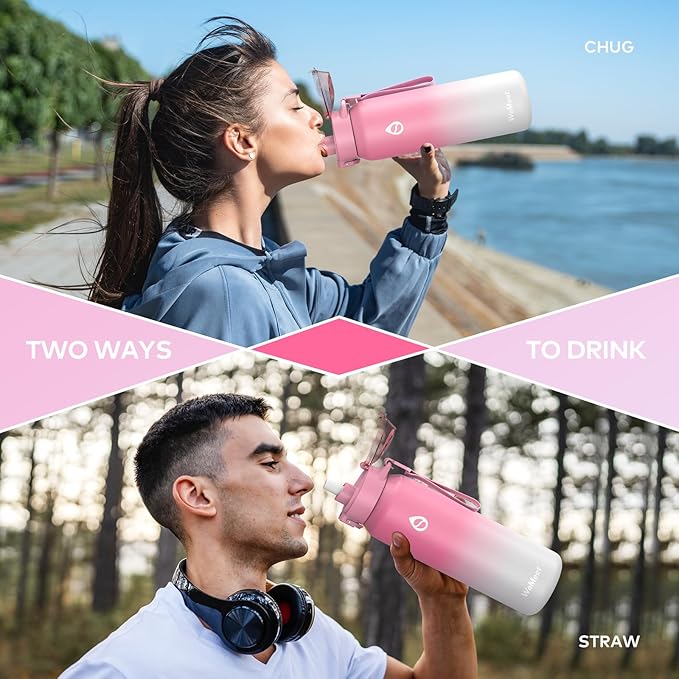 32oz Water Bottle with Removable Straw and Spout Lid Two Ways to Drink, 18/10 Stainless Steel Insulated Water Bottle, BPA-Free, Leak Proof, Double wall, for Sports, Gym