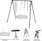 REDCAMP Swing Campfire Grill Stand - Collapsible Campfire Cooking Rack with 6 Hooks & Stainless Steel Grill Grate, Portable Dutch Oven Hanger for Outdoor Camping, Cookware, Bonfire, Round