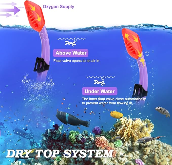 Kids Snorkel Set Dry Top Snorkeling Gear for Kids Youth Boys Girls Junior Age 5-15,Tempered Glass Swimming Diving Mask and Snorkel Set 180 Degree Panoramic View